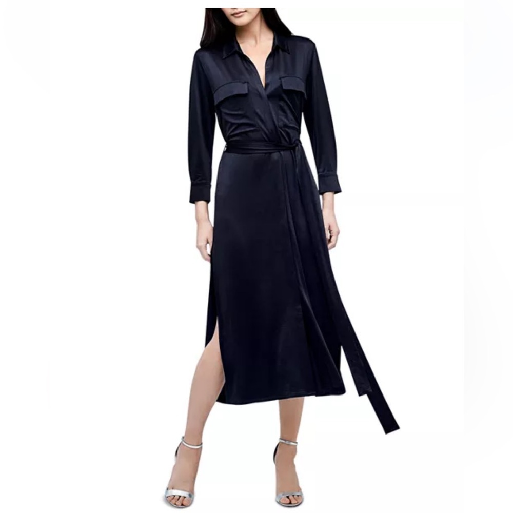 L'AGENCE Rivi Midi‎ Dress Tie Waist Navy